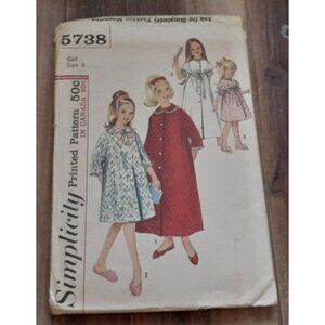 Vintage Simplicity 5738 Sewing Pattern Girl Size 8 Robe two Lengths 1964 Uncut